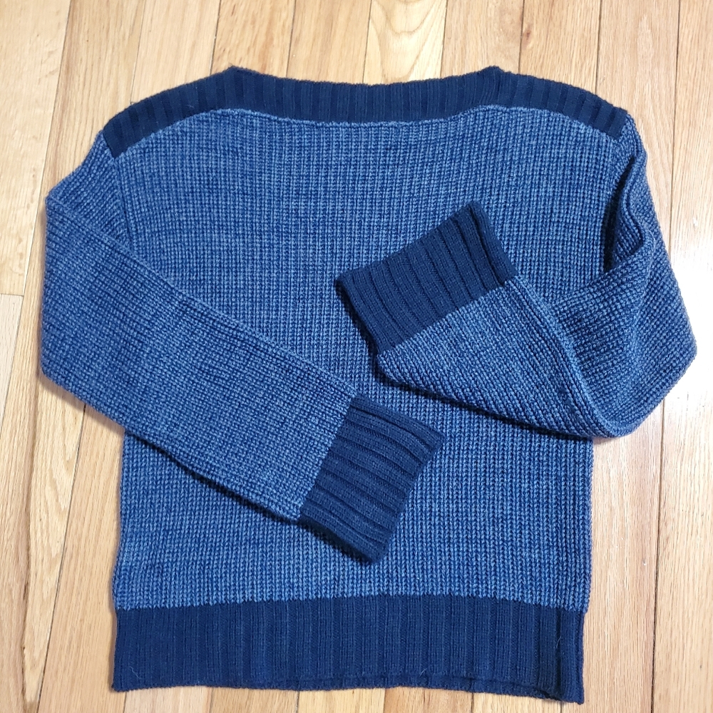 NU listingBoat neck denim and heather blue sweater